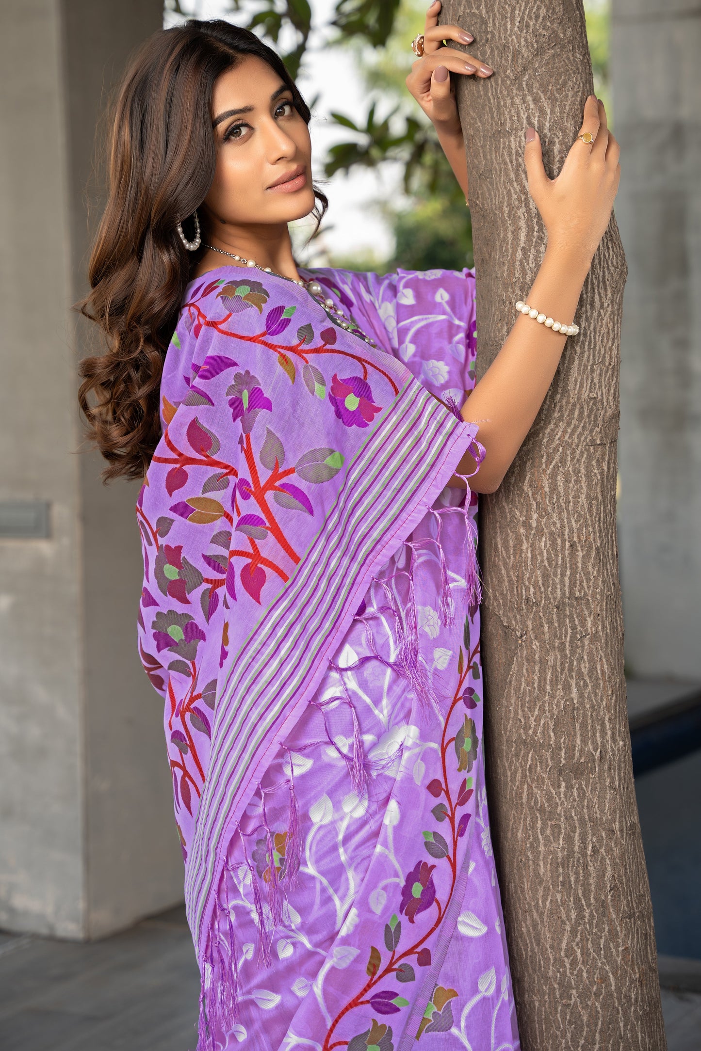 Claasic Ruhani Lavender Color Cotton Jamdani Saree