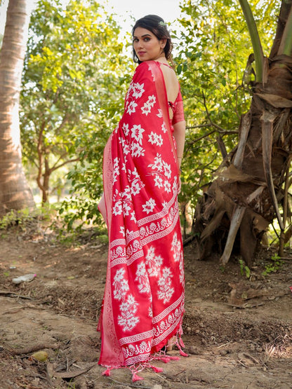 Red Pure Silk Digital Printed Saree