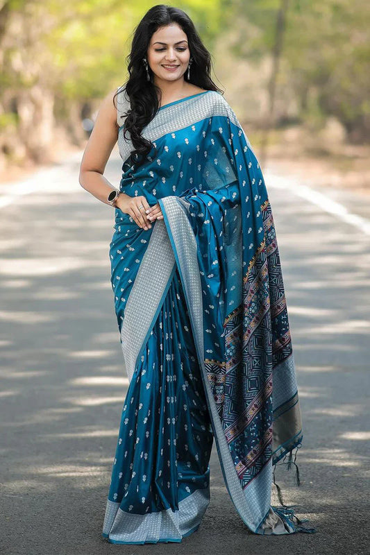 Teal Soft Silk Banarasi Traditional Saree