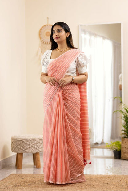 Peach Linen Cotton Office Wear Saree