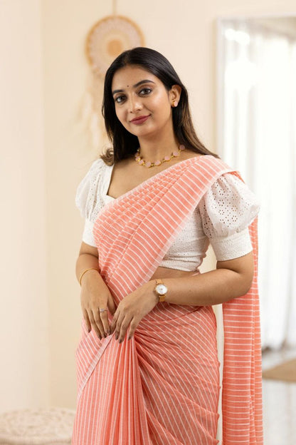 Peach Linen Cotton Office Wear Saree