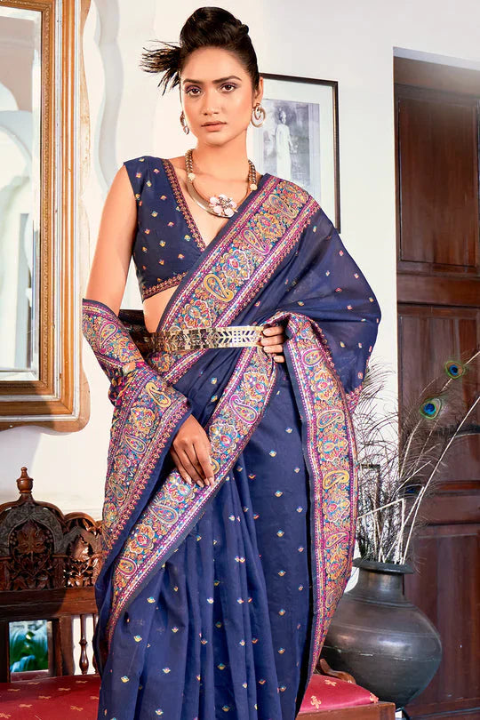 Regal Sapphire Navy Blue Ethnic Motif Silk Saree