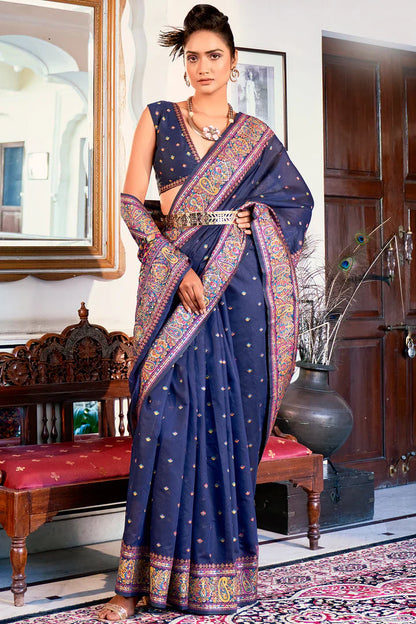 Regal Sapphire Navy Blue Ethnic Motif Silk Saree