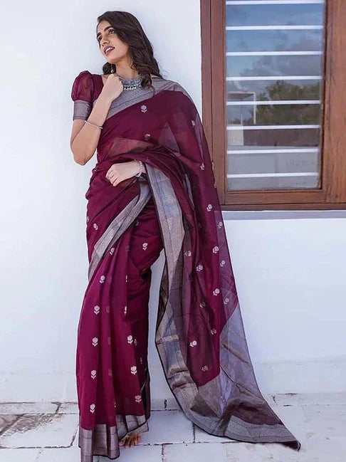 Magenta Soft Linen Cotton Silk Saree