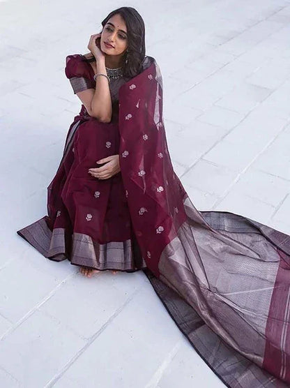 Magenta Soft Linen Cotton Silk Saree