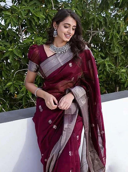 Magenta Soft Linen Cotton Silk Saree