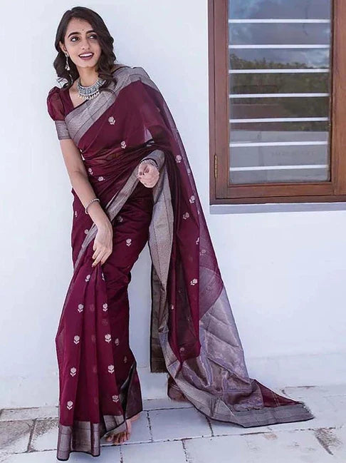 Magenta Soft Linen Cotton Silk Saree