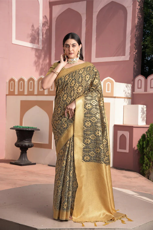 Vastraan Brown Ikat Silk Saree