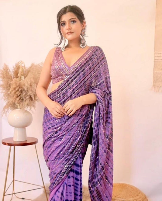 GEORGETTE WITH DOUBLE SEQUENCE EMBROIDERED SAREE