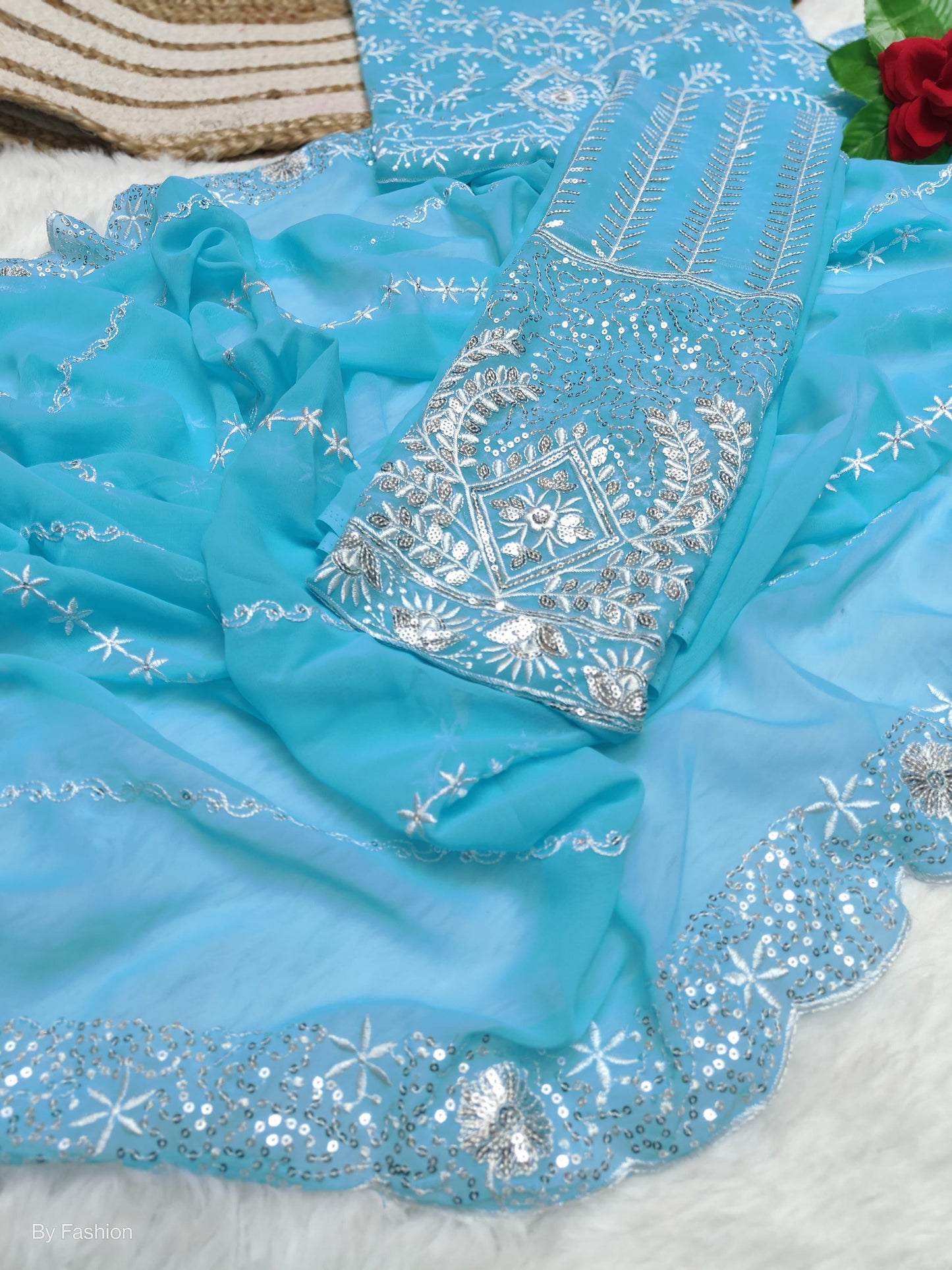 Sky blue Embroidery Work Georgette saree