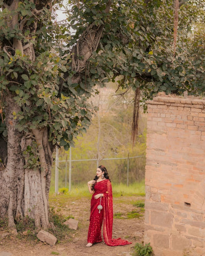 Red Color Georgette Party Wear Saree