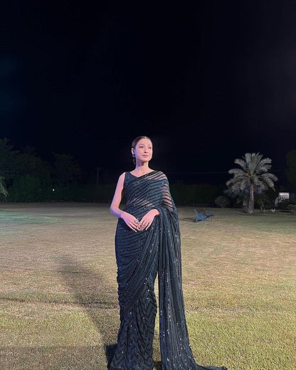 New Black Color Sequence Work Saree