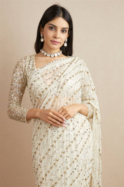 White Color Georgette Party Wear Saree