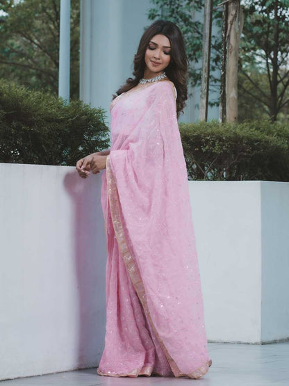 Pink Color Georgette Party Wear Saree