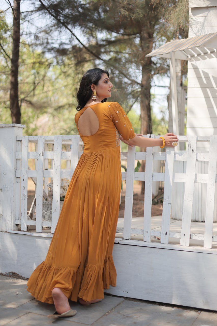 Party wear Gown Yellow Color