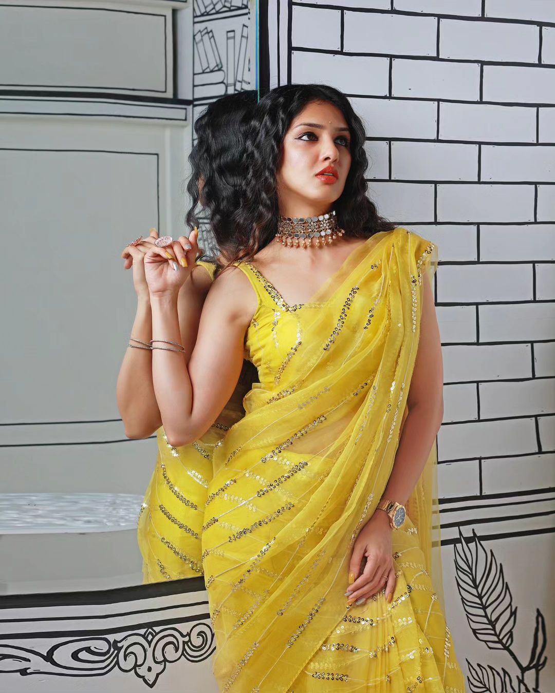 Amazing Yellow Color Georgette Party Wear Saree