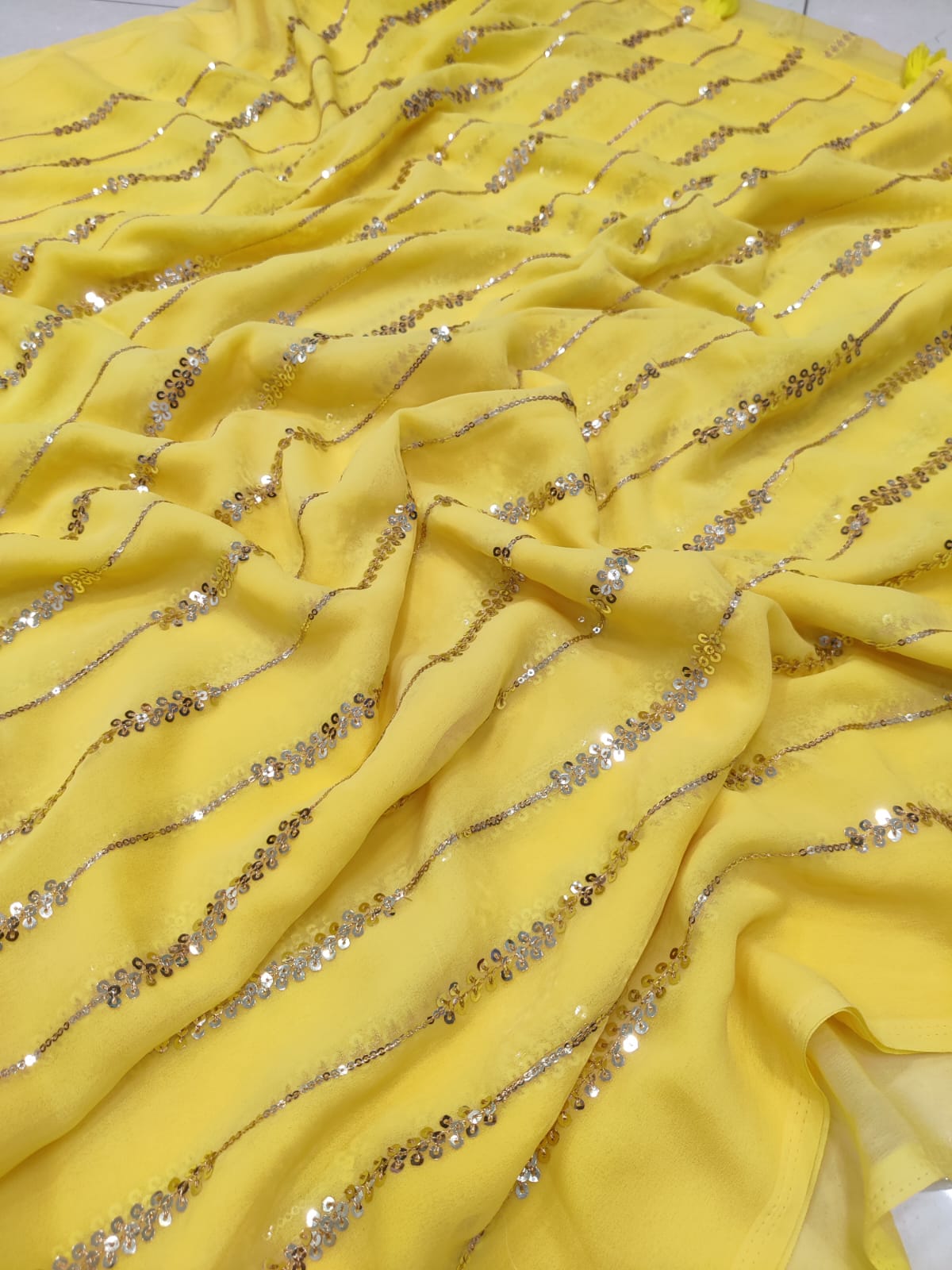 Amazing Yellow Color Georgette Party Wear Saree