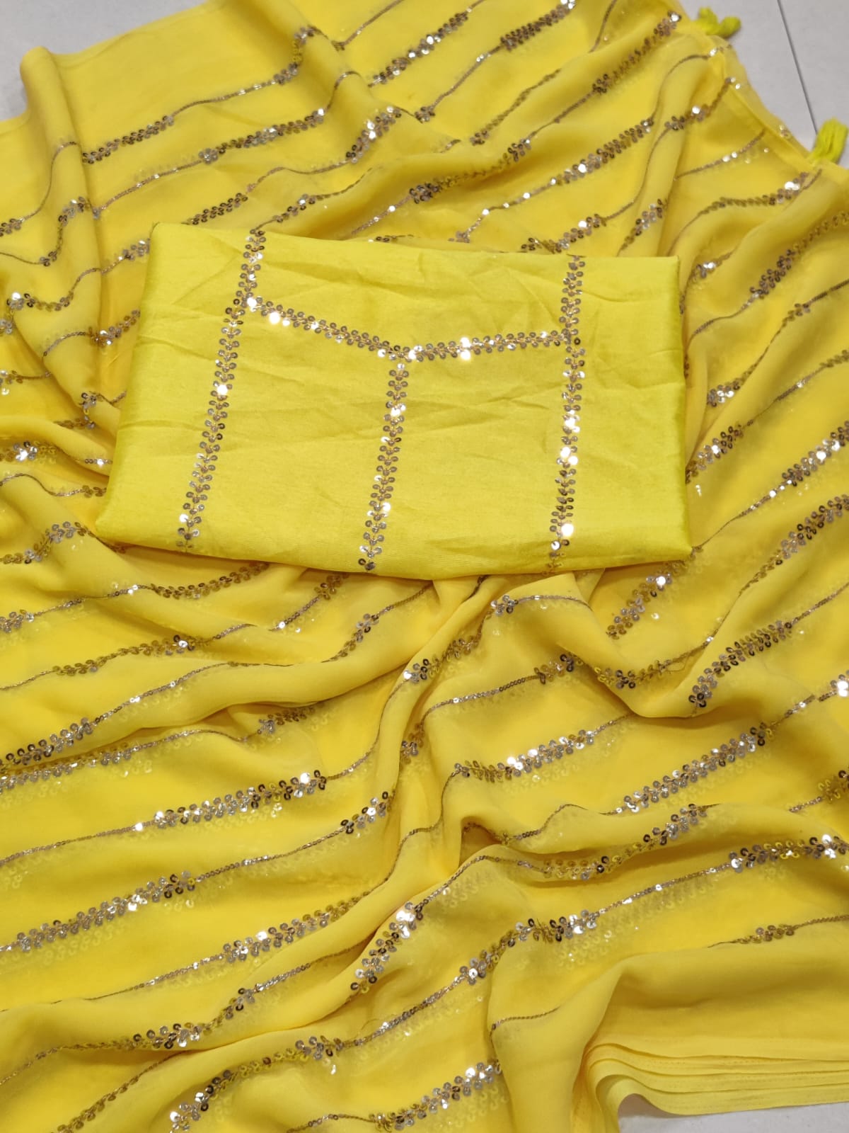 Amazing Yellow Color Georgette Party Wear Saree