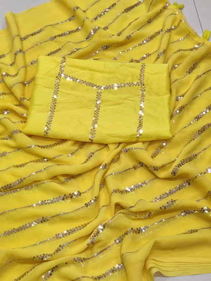 Amazing Yellow Color Georgette Party Wear Saree