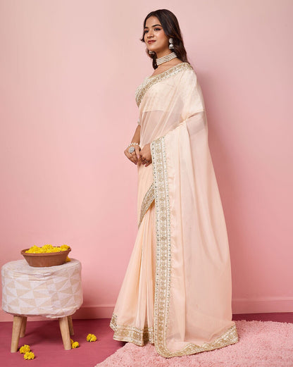 Beige Organza Premium Saree