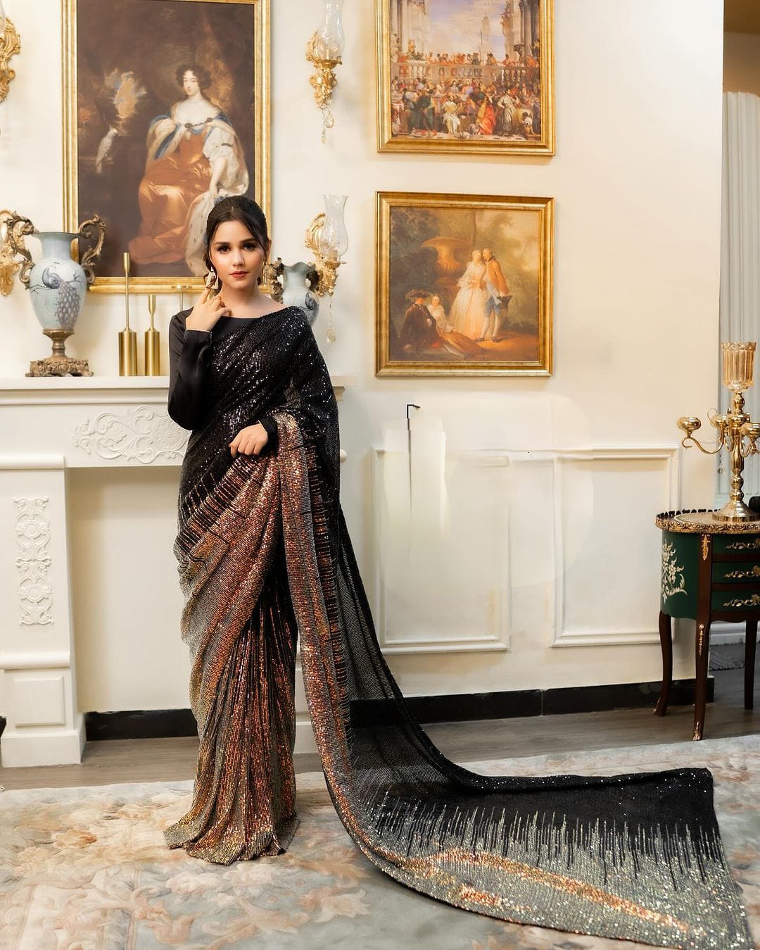 Amazing Black and brown Color Georgette Party Wear Saree