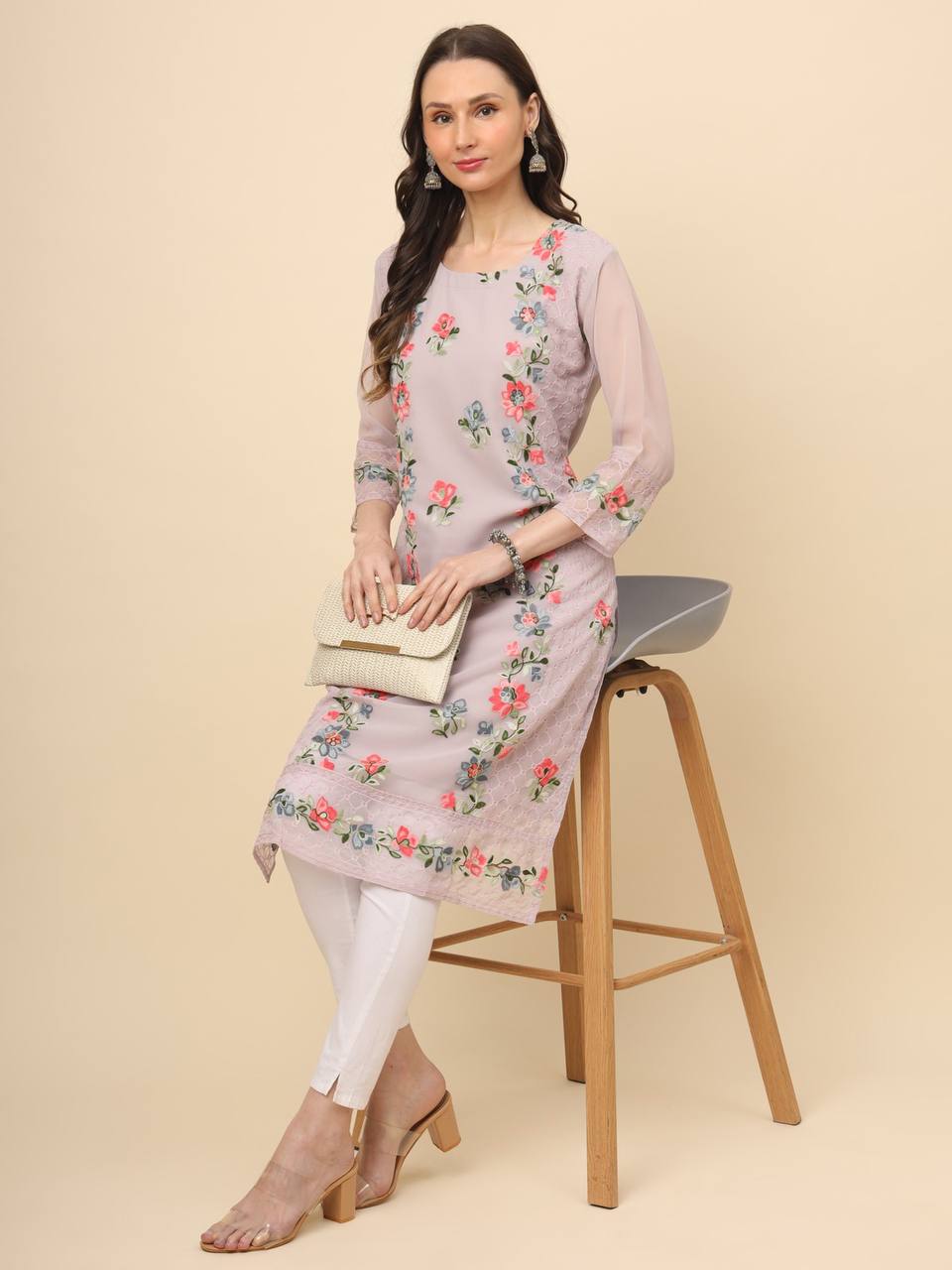 Trending Cream Georgette Kurti