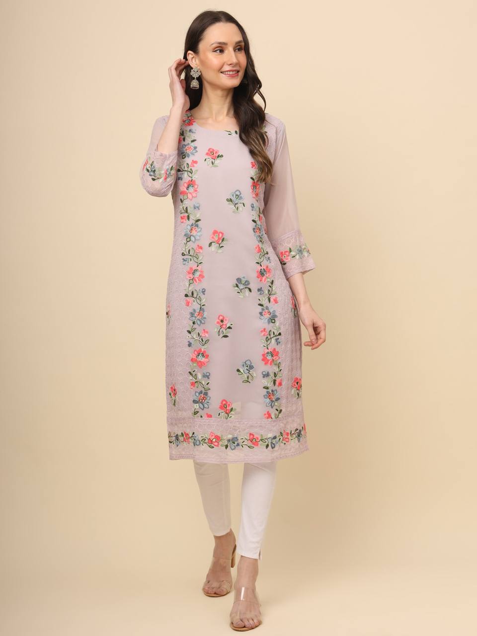 Trending Cream Georgette Kurti