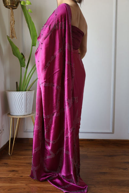 Magenta Poly Crepe Siroshki Diamond Saree