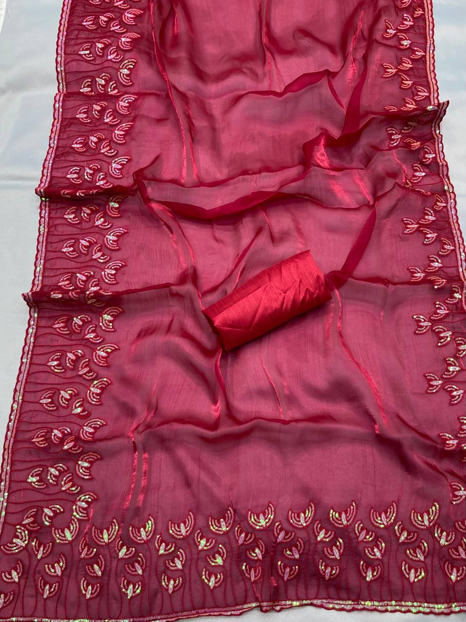 Maroon Jimmy Choo Embroidery With Sequins Saree