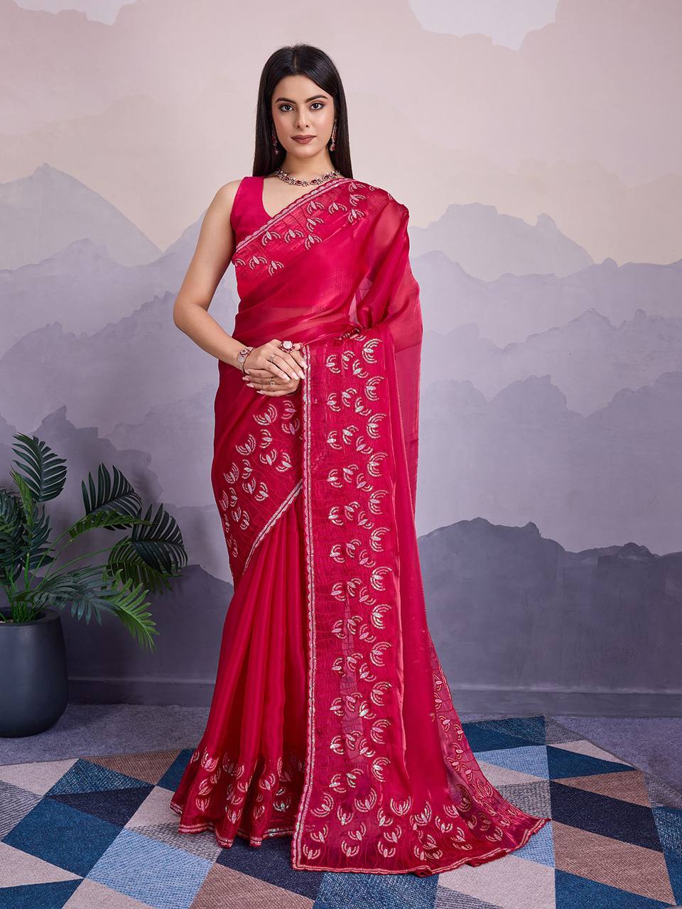 Maroon Jimmy Choo Embroidery With Sequins Saree