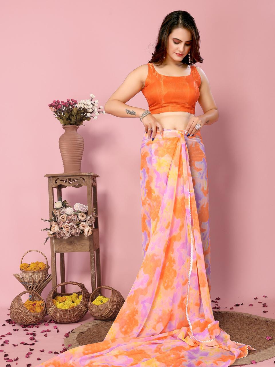 Amazing Ready to Wear One minute Saree (Orange)