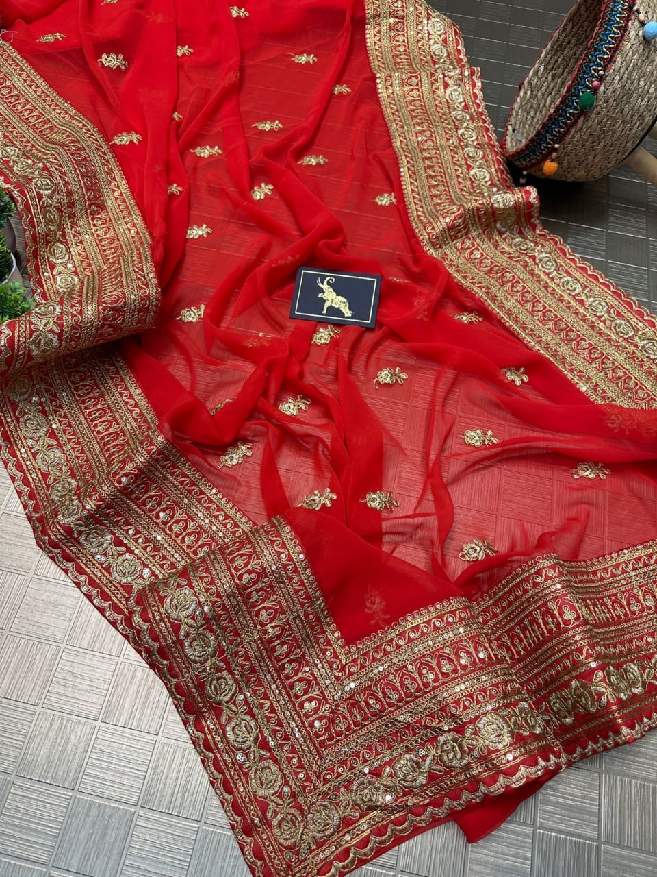 Amazing Red Color Georgette Party Wear Saree