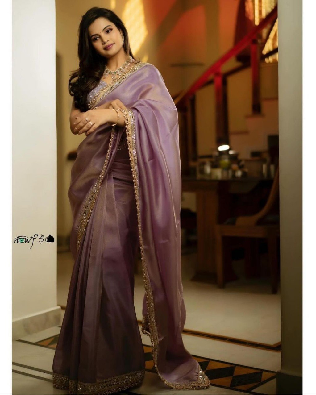 Beautiful Sequence  Embroidery Work With Tissue Silk Saree