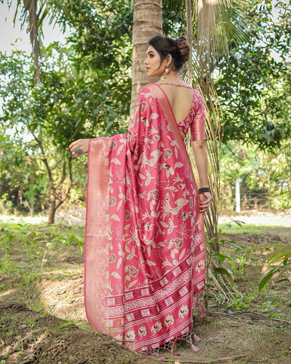 Peach Pure Silk Digital Printed Saree