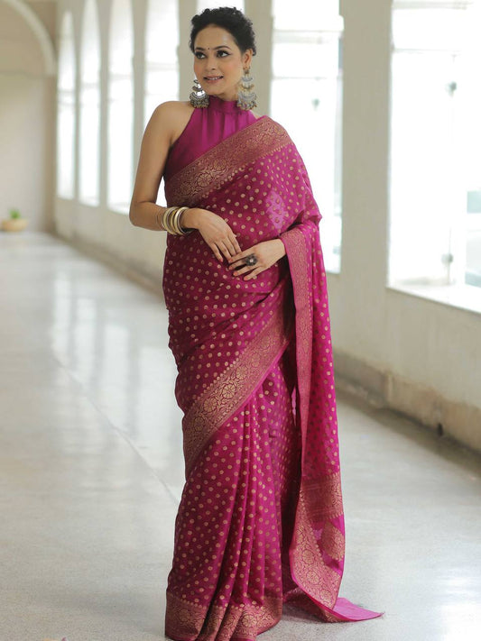 Wine Pure Pure Banarasi Silk Saree With Attractive Blouse Piece