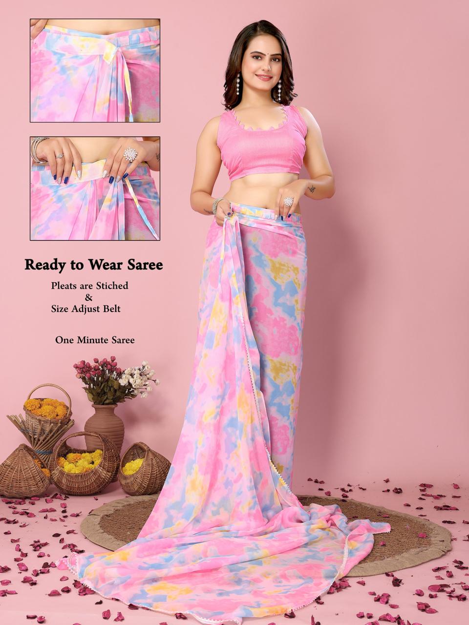 Amazing Ready to Wear One minute Saree (Pink)