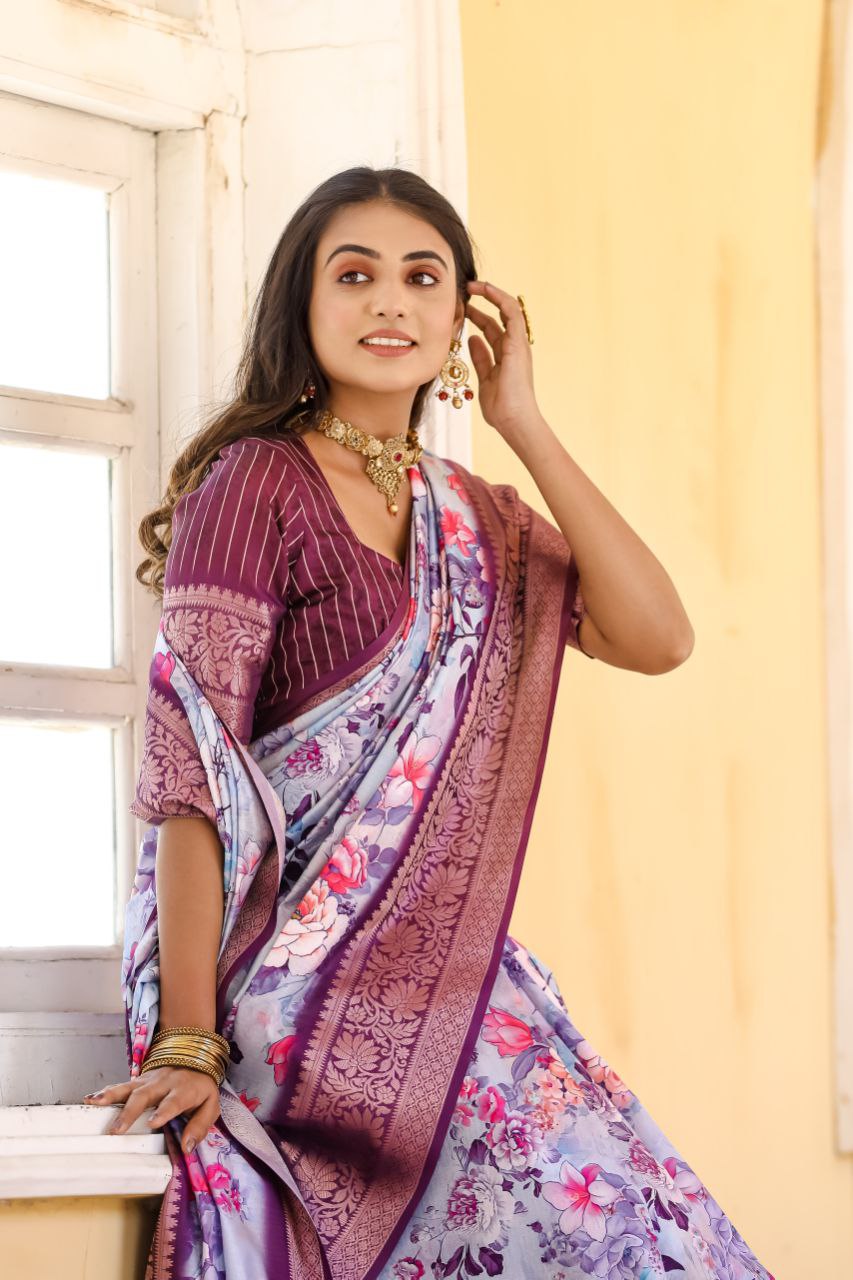 New Traditional Purple Color Dola Silk Saree