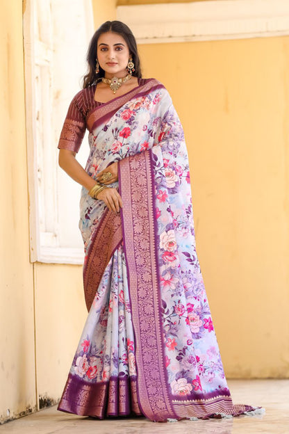 New Traditional Purple Color Dola Silk Saree