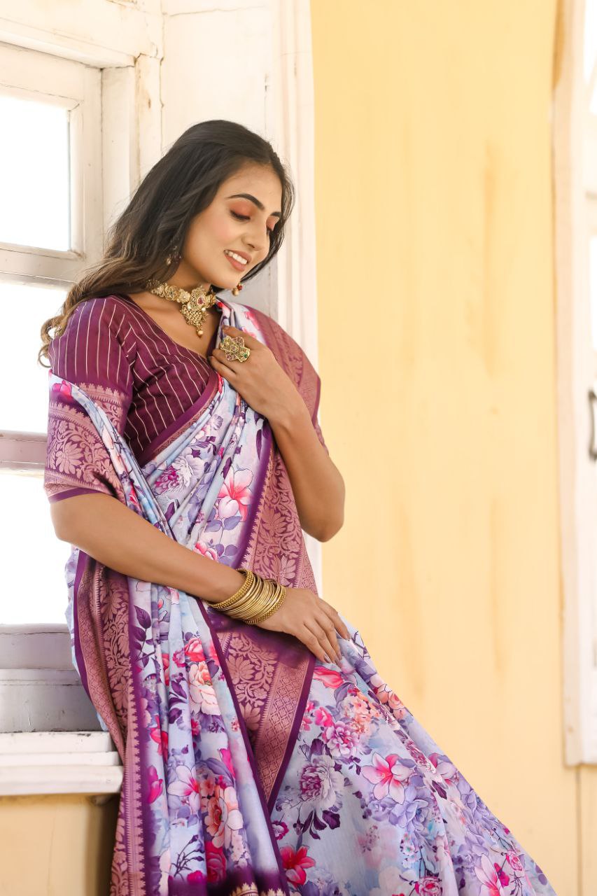 New Traditional Purple Color Dola Silk Saree