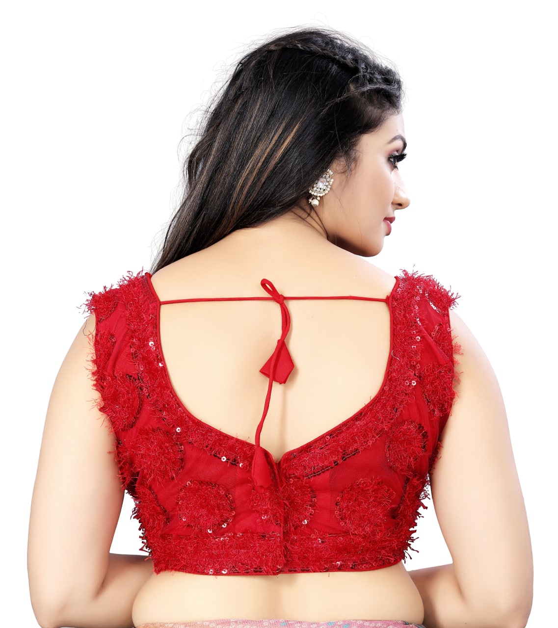 Red Color Nylon Net Sequence Work Stitched Blouse