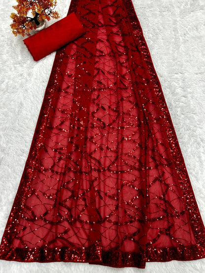 Red Color Georgette Party Wear Saree