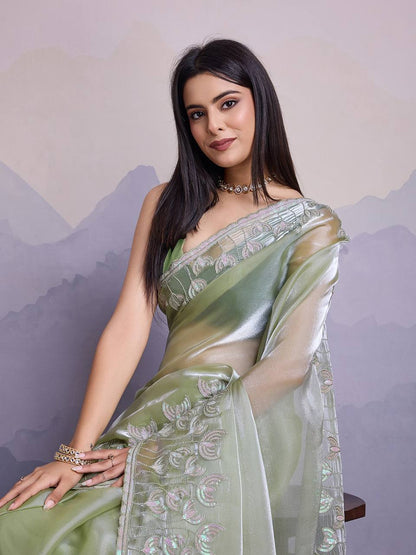 Sea-Green Jimmy Choo Embroidery Premium Saree