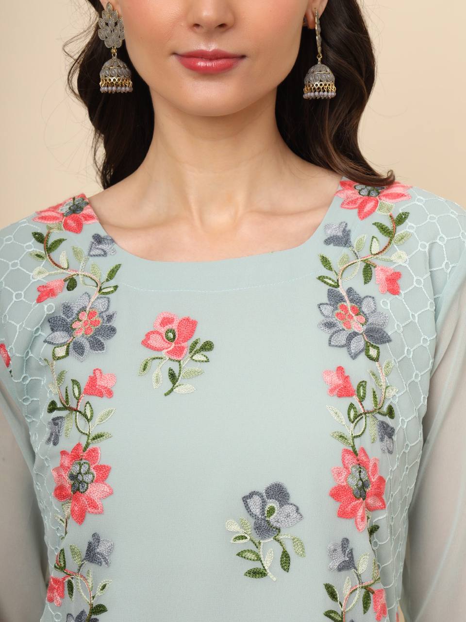 Trending Sky blue Georgette Kurti