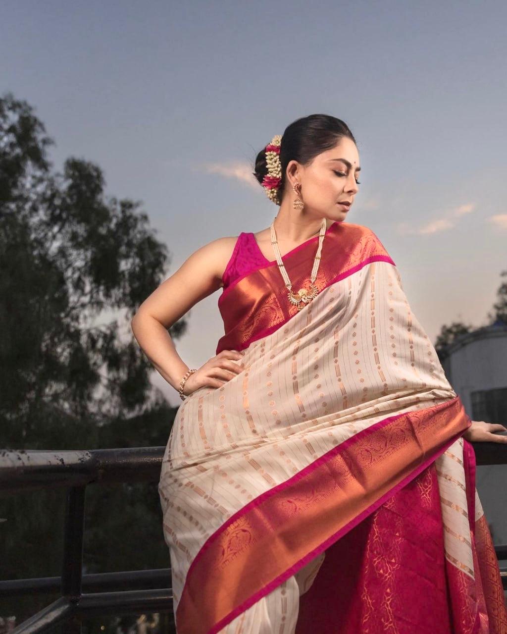 Beige Banarasi Silk Saree