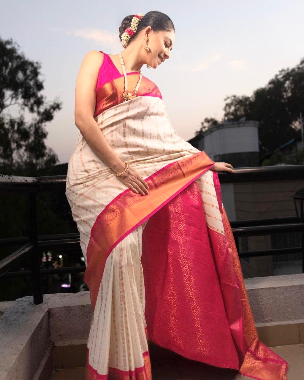 Beige Banarasi Silk Saree