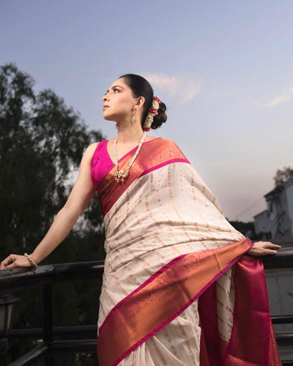 Beige Banarasi Silk Saree