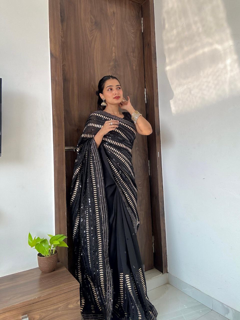 Black Sequence Georgette Saree