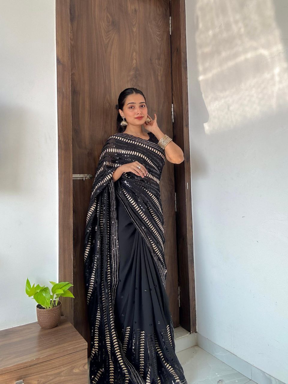 Black Sequence Georgette Saree