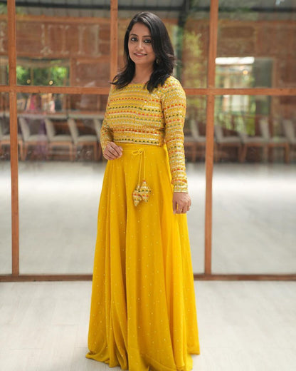 Yellow Embroidery Work Ready To Wear Lehenga