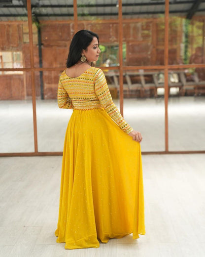 Yellow Embroidery Work Ready To Wear Lehenga